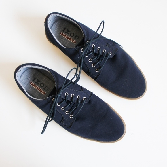 Izod Navy Saxon Lace‎ Up Fabric Memory Foam Shoes - Picture 1 of 8
